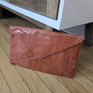 Beirn Snake Skin Envelope Clutch in Rust Orange
